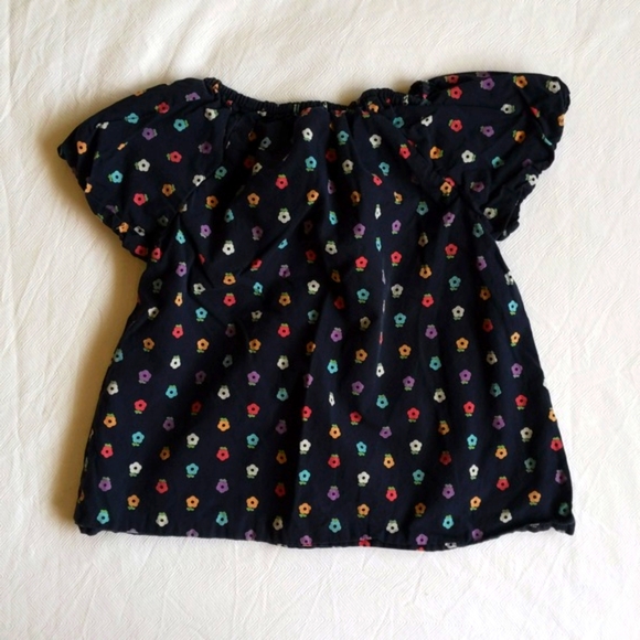 joe fresh navy blue floral cotton peasant blouse 3T toddler girls - Picture 5 of 6